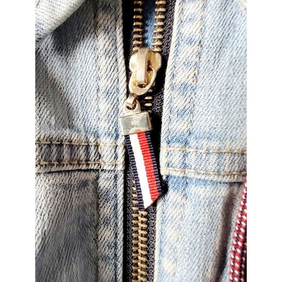 Tommy Hilfiger 2X Hoodie Women Full Zip Denim Jacket Patches Acid Wash - Picture 13 of 13